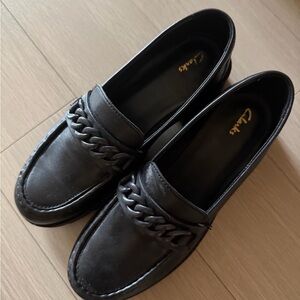 Clarks Black Braided-Chain Loafers